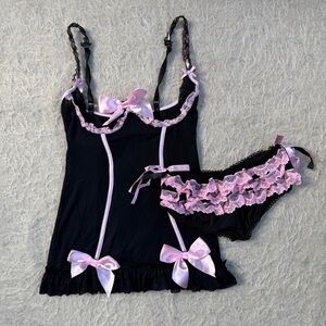 Coquette Pink Bow Lace Lingerie Set – Medium
